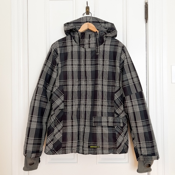 Burton Plaid Snowboard Jacket Wrist Gaiters Thumbholes Outdoors Insulated Large - Picture 1 of 13